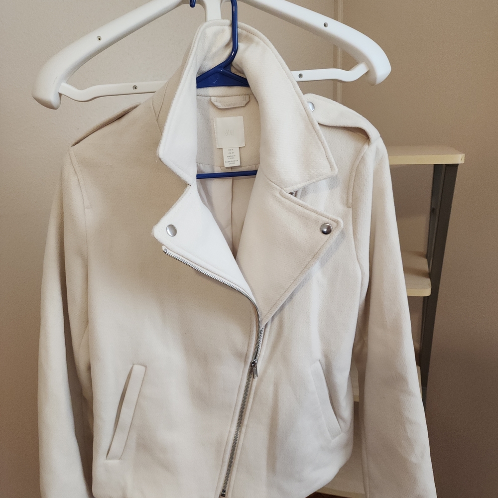 H&M Women's Off-White Leather Jacket